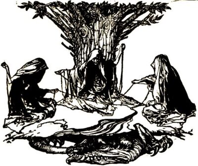Public Domain - "Norns weaving destiny", illustratie bij Richard Wagners "Ring", 1912, by Arthur Rackham (1912)