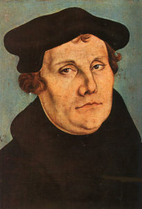 Afbeelding in het Publieke Domein ontleend aan https://commons.wikimedia.org/wiki/File:Lucas_Cranach_(I)_workshop_-_Martin_Luther_(Uffizi).jpg