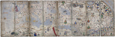 Artist	
Cresques Abraham (1325–1387) Montage van 8 pagina's uit de Catelaanse Atlas van Cresques; de toenmalig bekende wereld.
Bibliothèque nationale de France, Paris.
https://commons.wikimedia.org/wiki/File:1375_Atlas_Catalan_Abraham_Cresques.jpg