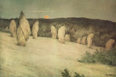 Afbeelding in het Publieke Domein op 16 juni 2026 opgevraagd van https://commons.wikimedia.org/wiki/File:Theodor_Kittelsen_-_Kornstaur_i_m%C3%A5neskinn,_ca_1900_(Stooks_of_Corn_in_Moonlight).jpg?uselang=nl#Licentie