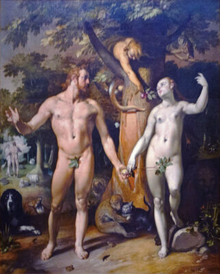 Afbeelding in het Publieke Domein op 13 augustus 2026 opgevraagd van https://commons.wikimedia.org/wiki/File:Cornelis_Cornelisz_van_Haarlem_-_The_Fall_of_Man.jpg?uselang=nl#Licentie